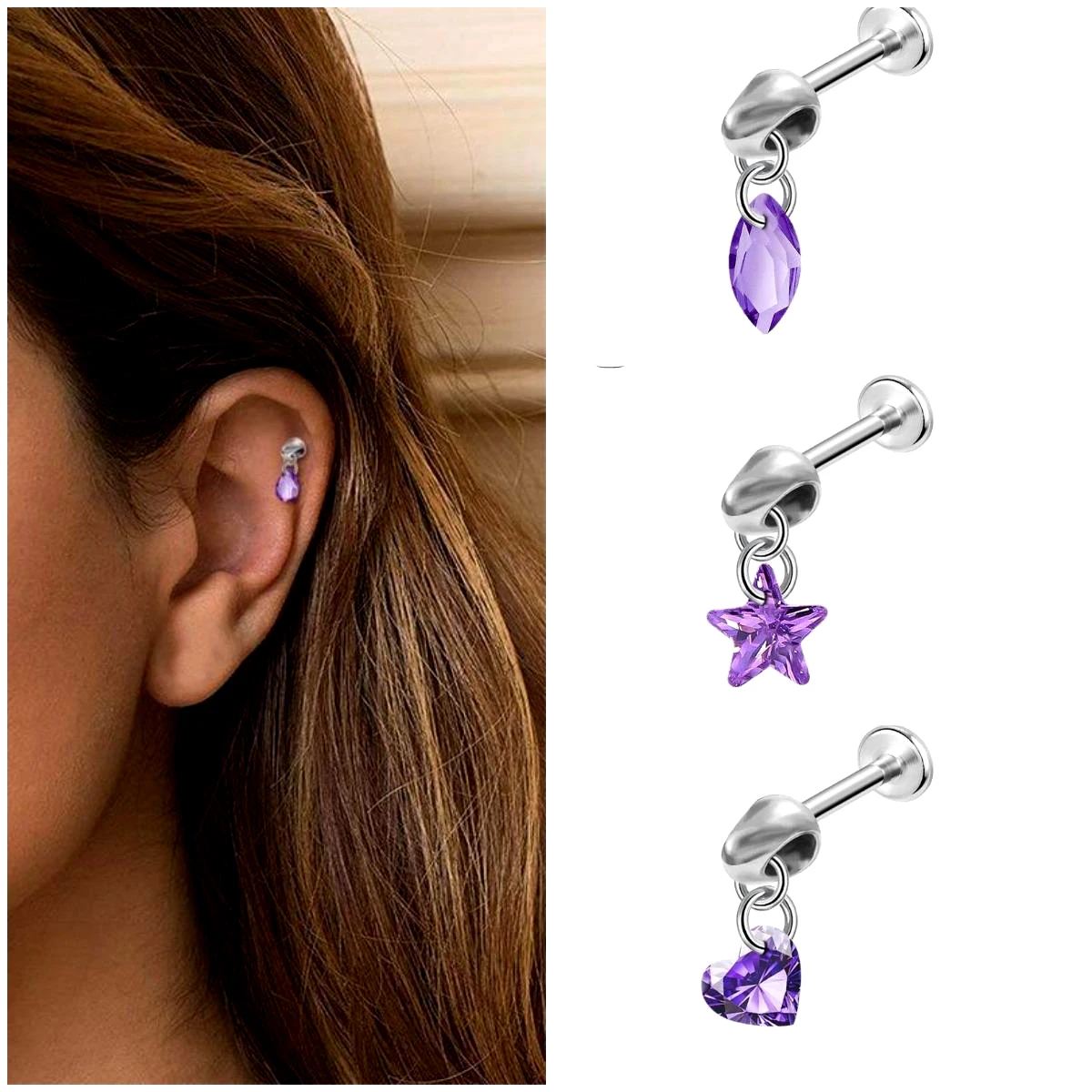 Bullet earrings, titanium alloy water droplet lip studs, body piercing accessories