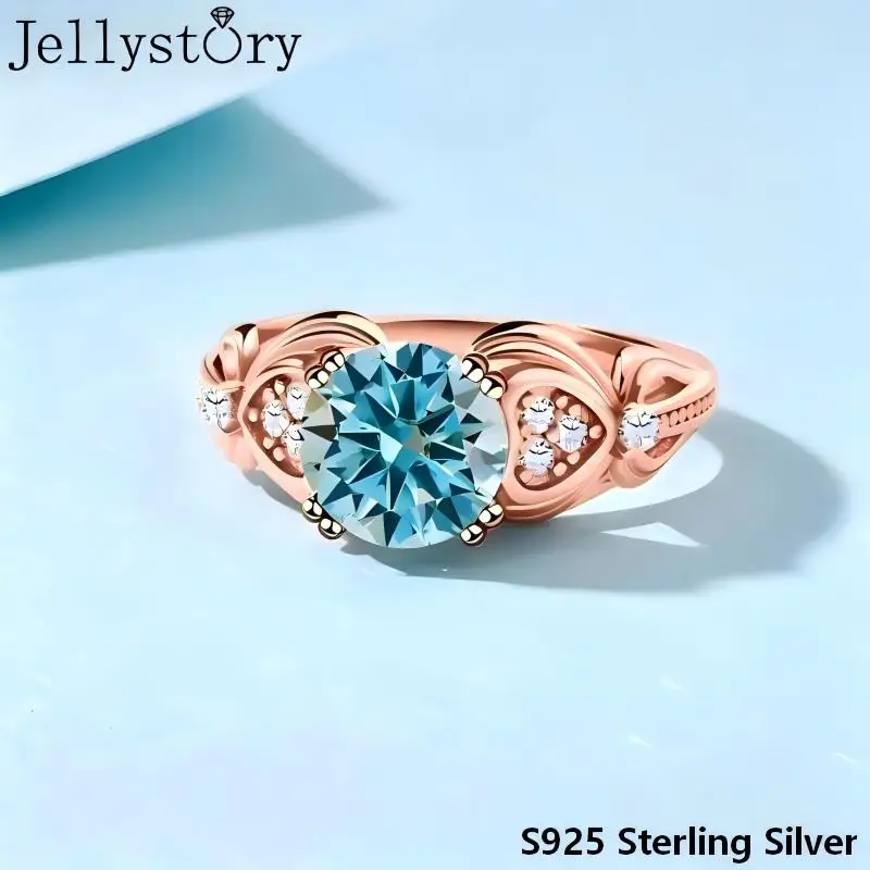 Jellystory S925 Sterling Silver 2ct Moissanite Ring Rose Gold Plated Tarnish Resistant Unique Engagement Band for Women