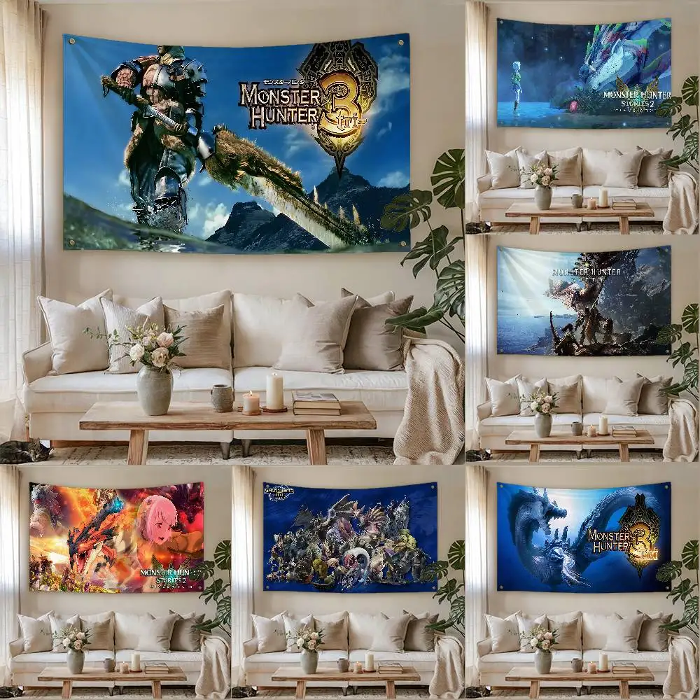 Video Games M-Monster Hunter Flag Flags Room Decor Outdoor Decors Personalized Items Flags For Bedrooms Home Tapestry
