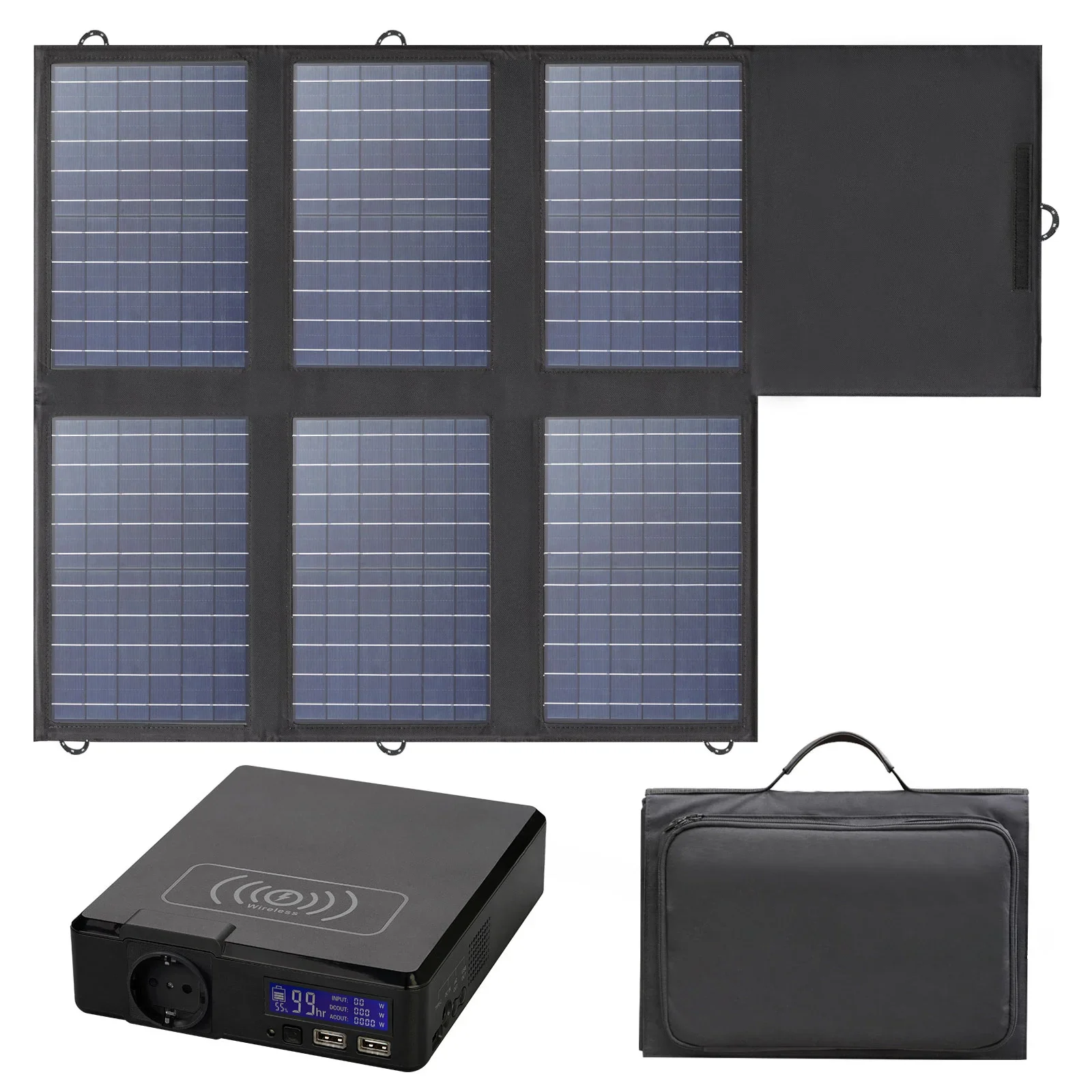 סולארי פאוורבנק 41600mAh 200W תחנת כוח ניידת עם פאנל סולארי 60W, DC, USB, USB-C למחשב נייד למחנאות