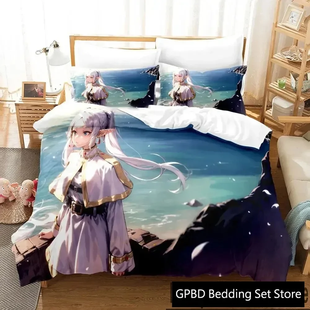 3D Print Anime Frieren Bedding Set Boys Girls Twin Queen King Size Duvet Cover Pillowcase Bed Adult Home Textileextile