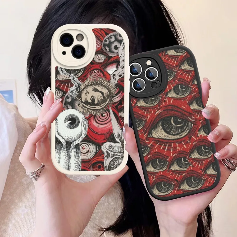 Scary Face Eyes Phone Case Hard Leather For IPhone 14 13 12 Mini 11 14 Pro Max Xs X Xr 7 8 Plus Fundas