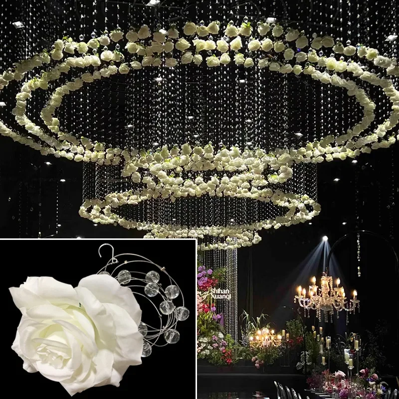New Arrival Crystal Bead Flower Hoop Rings Pendant Chain Wedding Ceiling Hanging Decoration Luxury Floral Head Party Stage Decor view 4