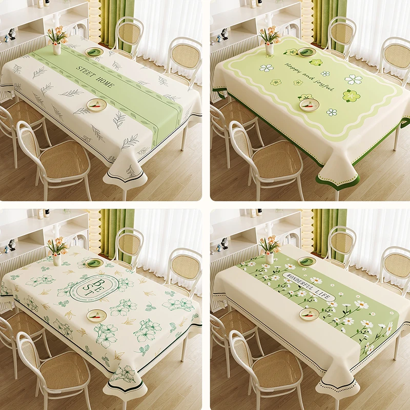 Rural Ins Style Pvc Green Tablecloth Wash-Free Waterproof and Heat-Insulating Table Mat Anti-Stain Living Room Home Decoration