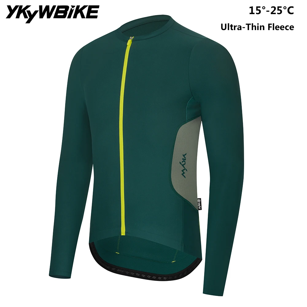 

YKYWBIKE Men's Cycling Jersey Long Sleeve 15-25°C Spring Fall Ultra-Thin Fleece Road Bike Shirt Bicycle Jersey Pro MTB Clothing