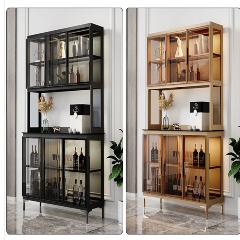 Glass sideboard, wine cabinet, integrated against the wall, modern and simple light luxury wind lamp with aluminum alloy frame,