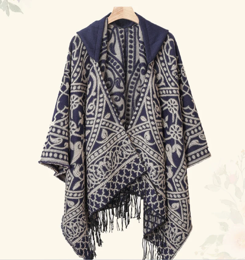 2025 جديد الرجال تقليد الصوف شال كيب عبر الحدود الساخن بيع مقنعين المنسوجة شق كيب الخريف والشتاء المعطف عباءة P8 #6