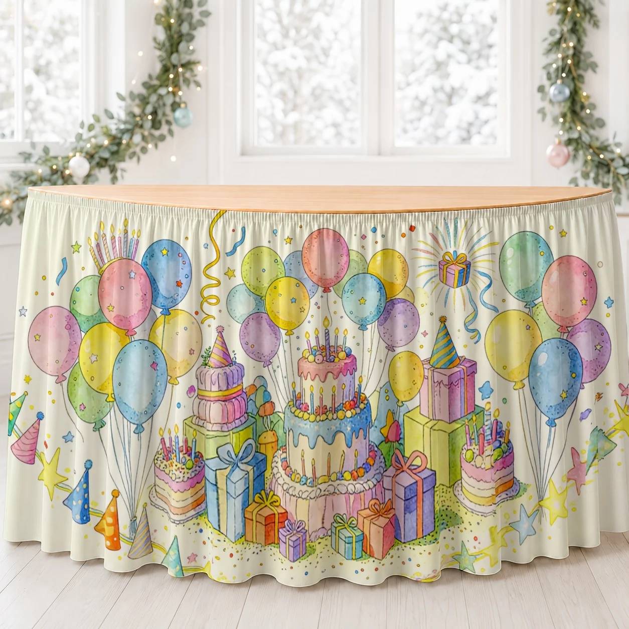 One-piece table skirt - Birthday celebration table skirt - Festive and joyful decoration for party table