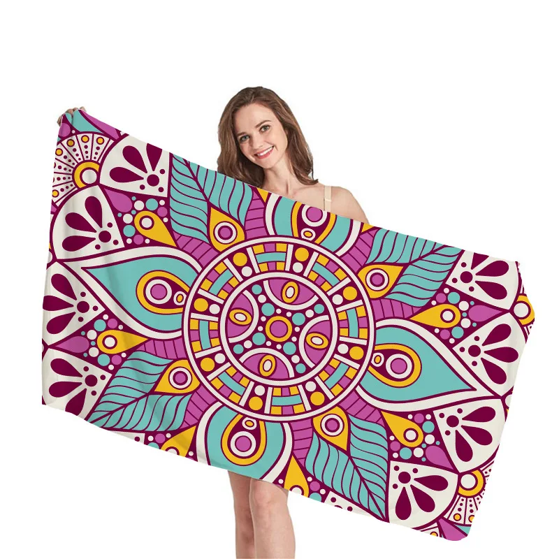 

Mantra geometric pattern digital-printed polyester Superfine fiber double-sided fleece Beach vacation bath towel, beach towel