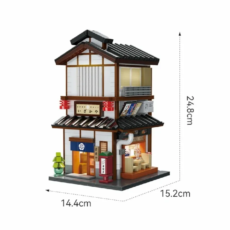 Conjuntos de edifícios da loja japonesa izakaya, kit de modelo de blocos de tijolos de montagem de arquitetura de casa city street view, brinquedos presente para crianças 1195 peças