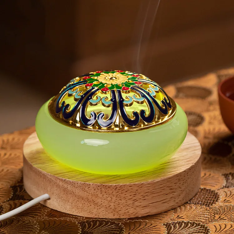 Liuli Jade Cloisonne Enamel Incense Burner Indoor Aroma Cone Censer Seal Holder Tea Room Sandalwood Desktop Craft Ornament