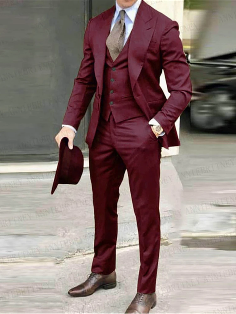 2024 New Style2022 Slim Fit Skinny Men Suits Elegant Men\'s Business Suits Single Breasted Bridegroom Men Suit 3 Pieces(Jacket+Pa