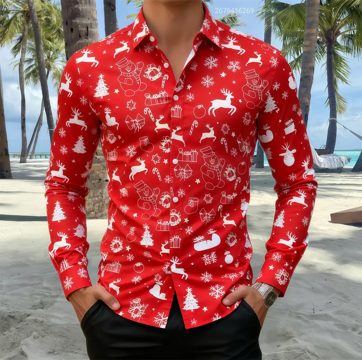 

10-color Christmas shirt for men, spacious and comfortable long-sleeved shirt with Christmas theme, fast shipping.