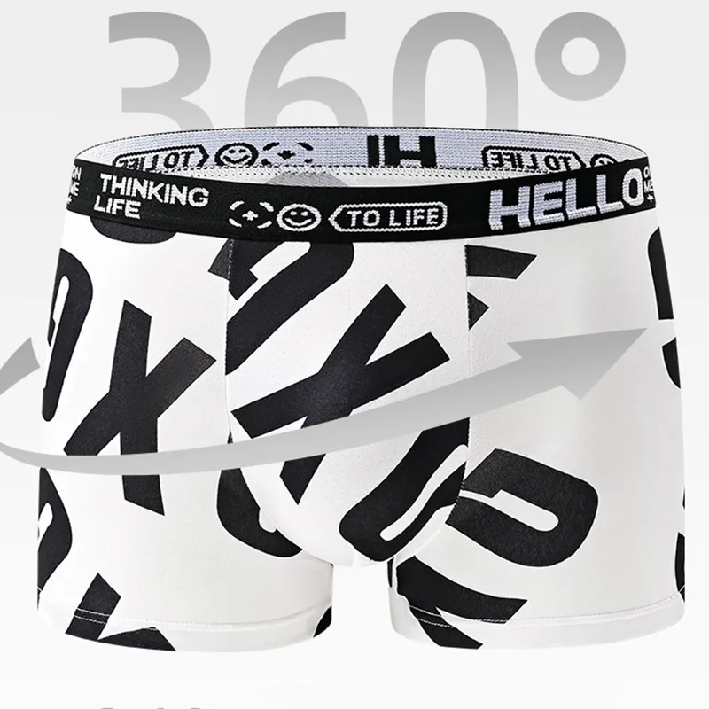 4-Piece Set! Men's Underwear! Breathable Male Trend Boxer Shorts Male Youth Print Trend Shorts