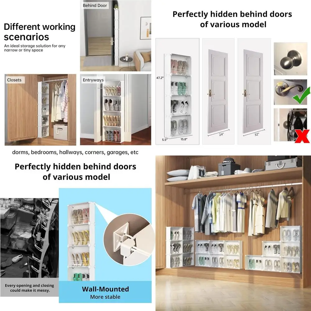 

Компактная 4-ярусная полка-органайзер для обуви для небольших помещений, идеально подходит для шкафов или за дверями, белая