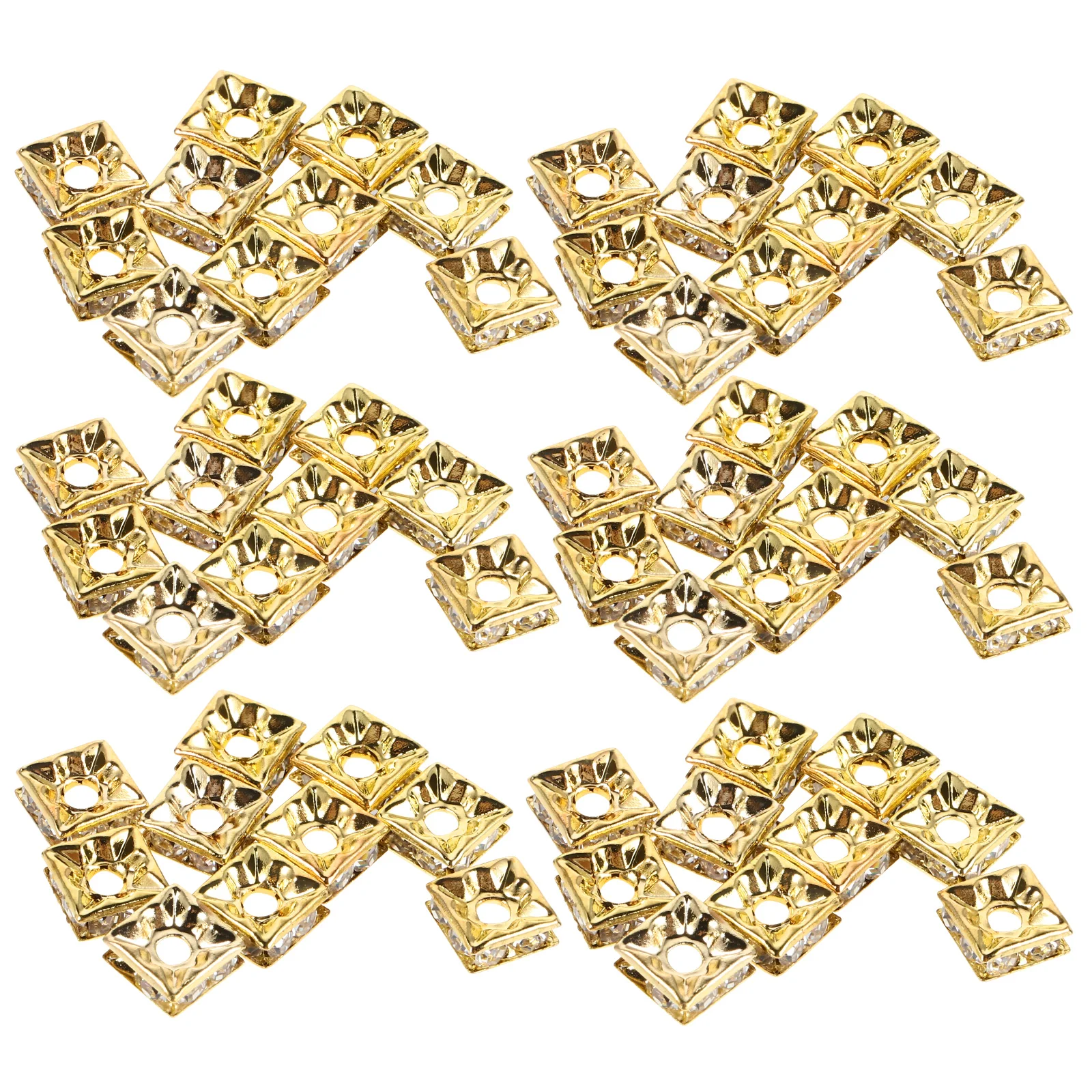 

60pcs Water Drill Loose Golden Rhinestone Cubic Zirconia Jewelry Making Accessories Sparkly Square Spacer Beads For Earrings