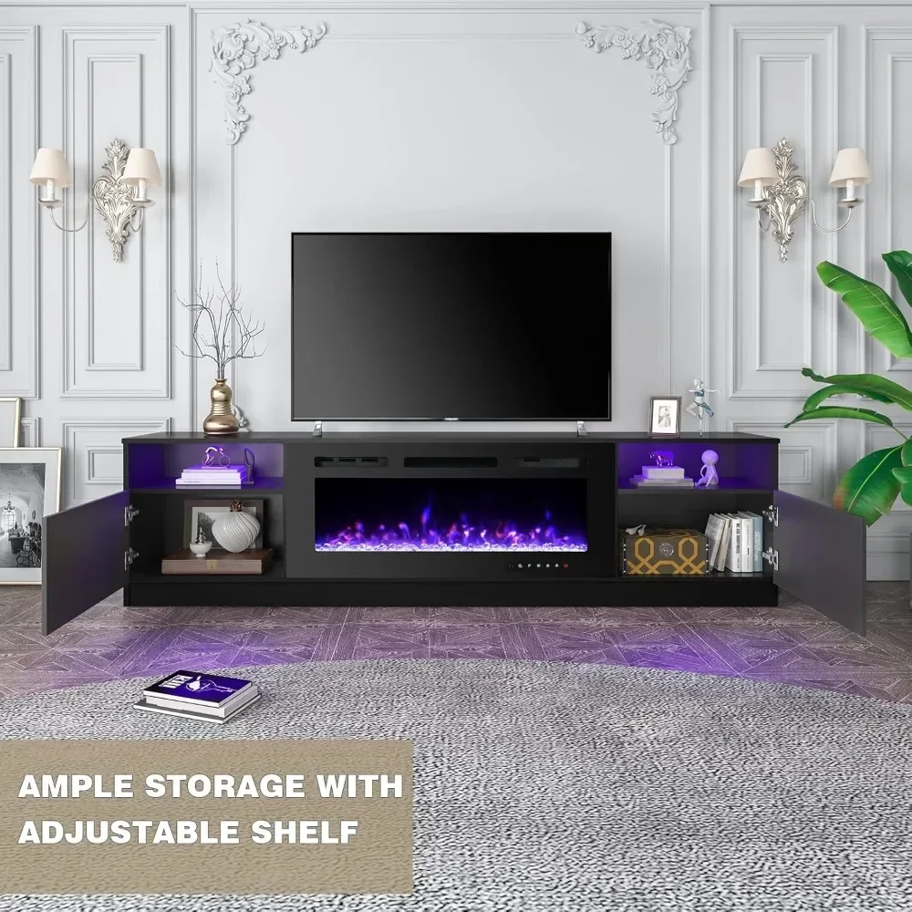 80'' Fireplace TV Stand with 40'' Electric Fireplace, 16 Color Led Lights and 12 Flame Fireplace Insert Heater