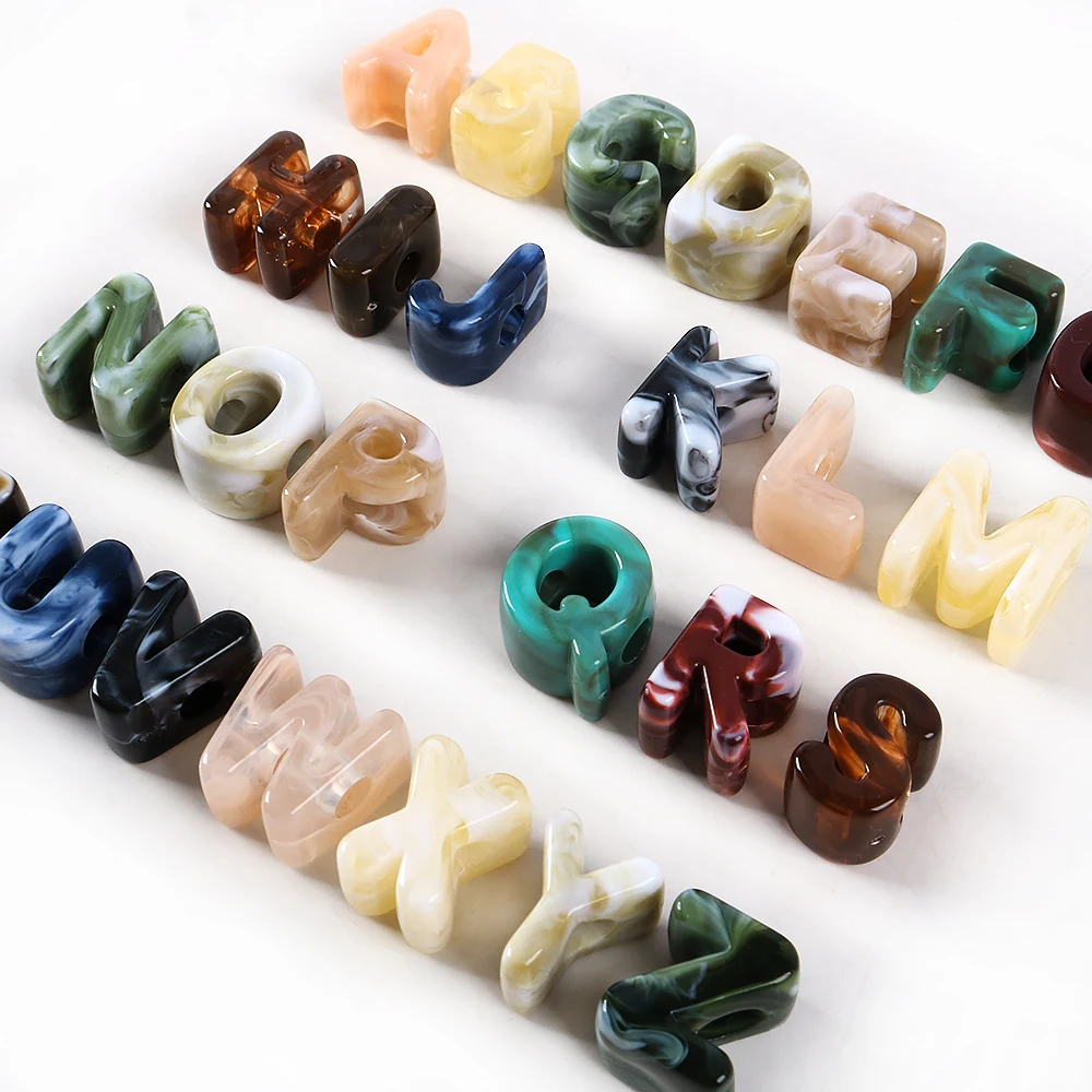 5Pcs Acrylic Alphabet Beads Imitation Jade And Stone Mixed A-Z Big Hole Loose Beads for DIY Name Bracelet Keychain Crafting