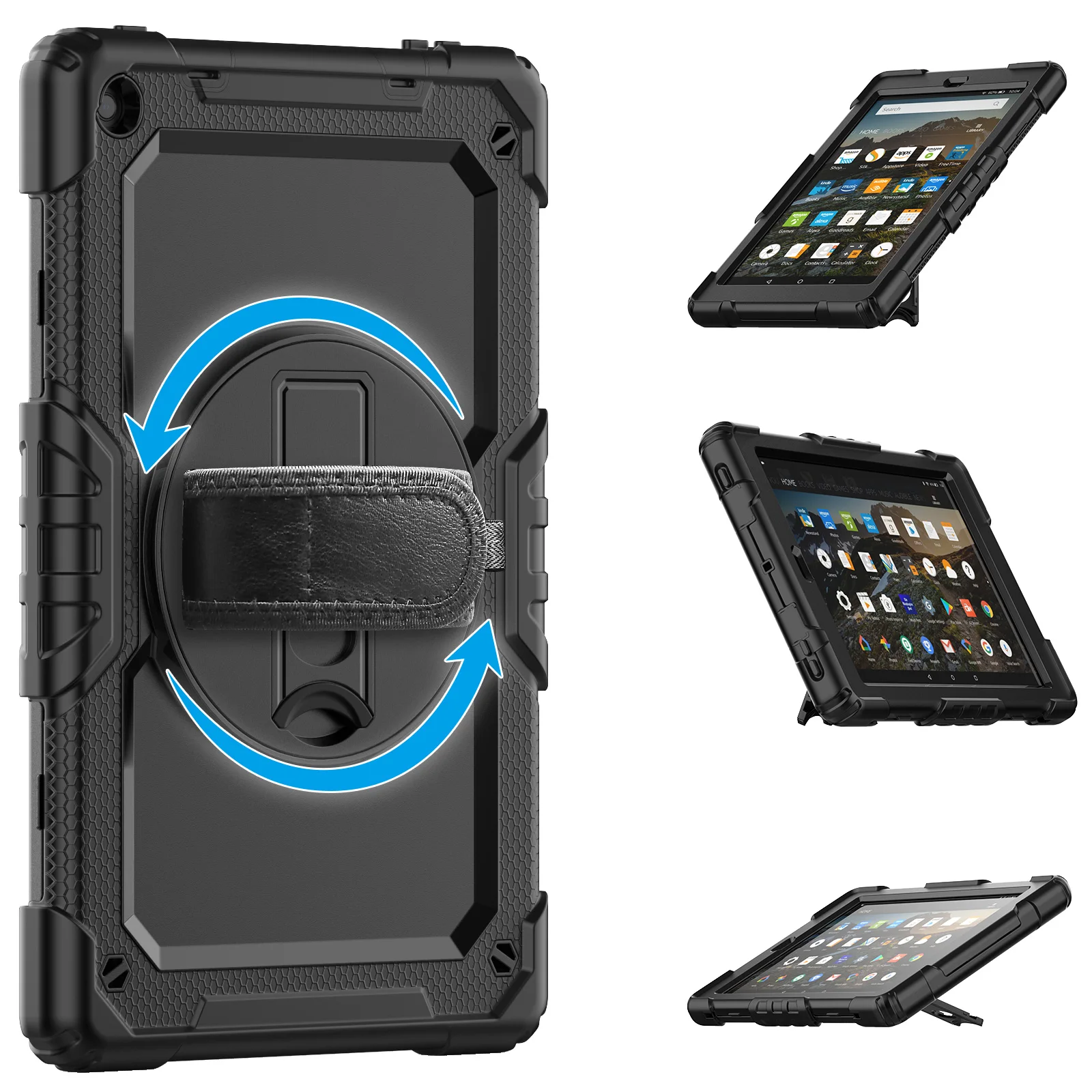 เคสซิลิโคนหมุนได้360 10ชิ้น/ล็อตสำหรับ Amazon Kindle Fire HD 8 PLUS 2020 2019 HD10ฝาปิดกันกระแทกพร้อมสายคล้องไหล่