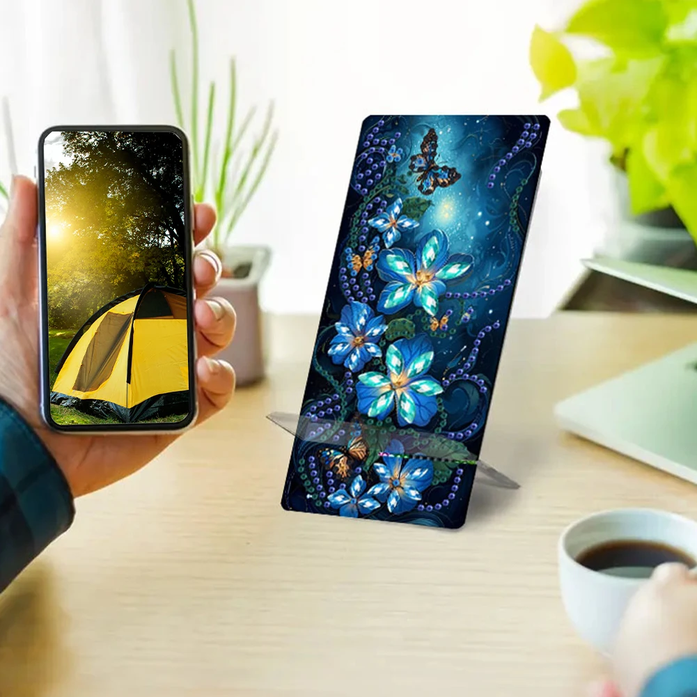 2Pcs Acrylic DIY Animals Flower Diamond Painting Phone Holder 5D Diamonds Phone Stand Smartphone Support for Adults Beginners