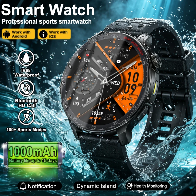 2026 New 1000mAh Battery Sports Smart Watch Heart Rate Sleep Fitness Tracker IP68 Waterproof Decibel Meter HD Call Smartwatches