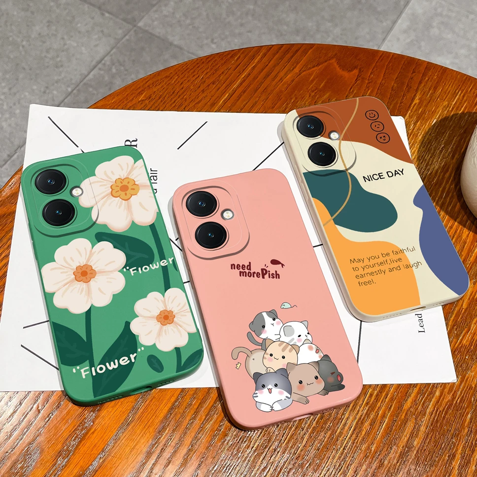 Cute Cat Phone Case For Vivo Y27 Y 27 4G 5G Cartoon Smooth Liquid Soft Silicone Back Cover For VivoY27 VivoY 27 Coque Funda Capa