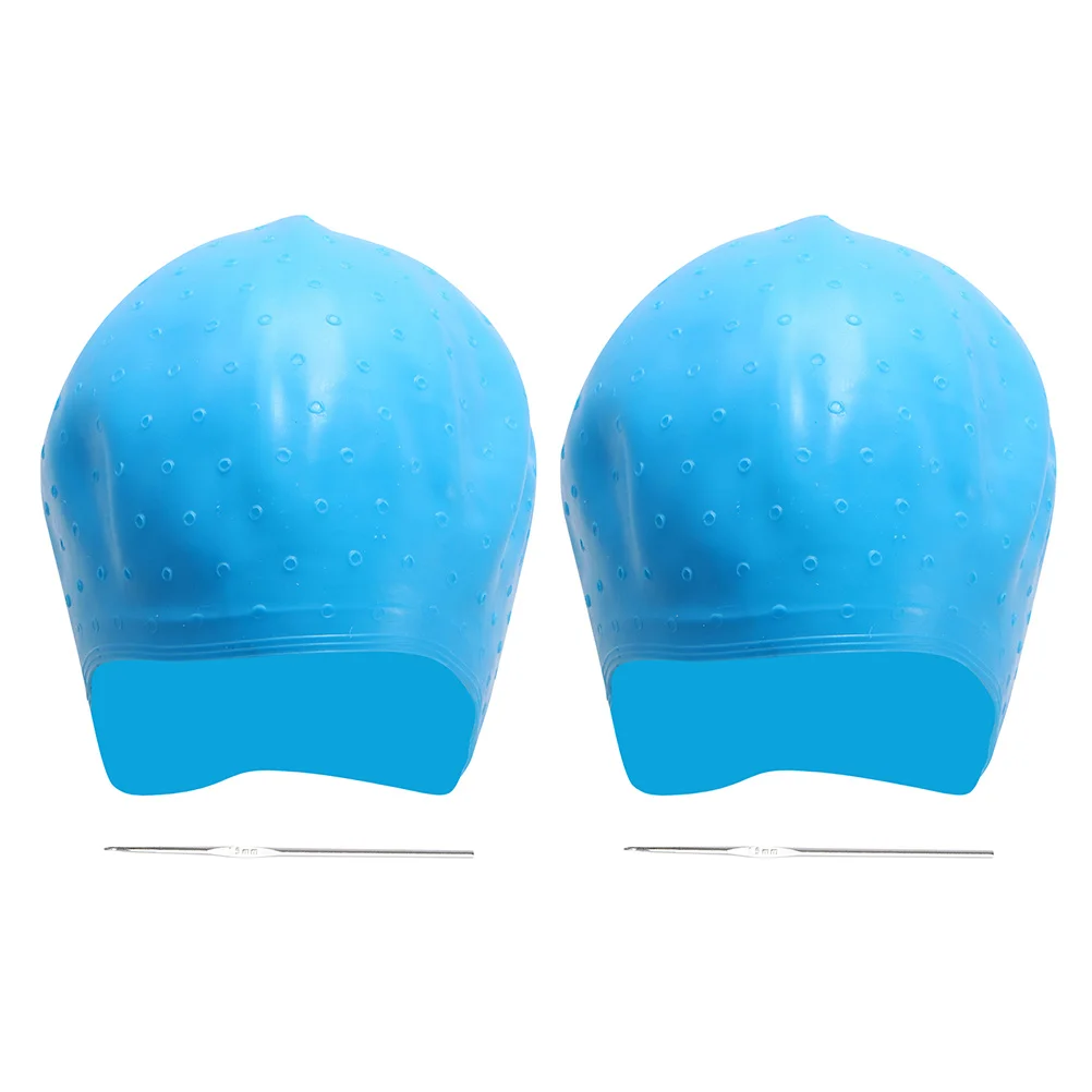 

2 set Reusable Silicone Hair Coloring Caps Crochet Hooks Small Round Holes Clear Film Skin Protection Home Salon Use Hair Dyeing