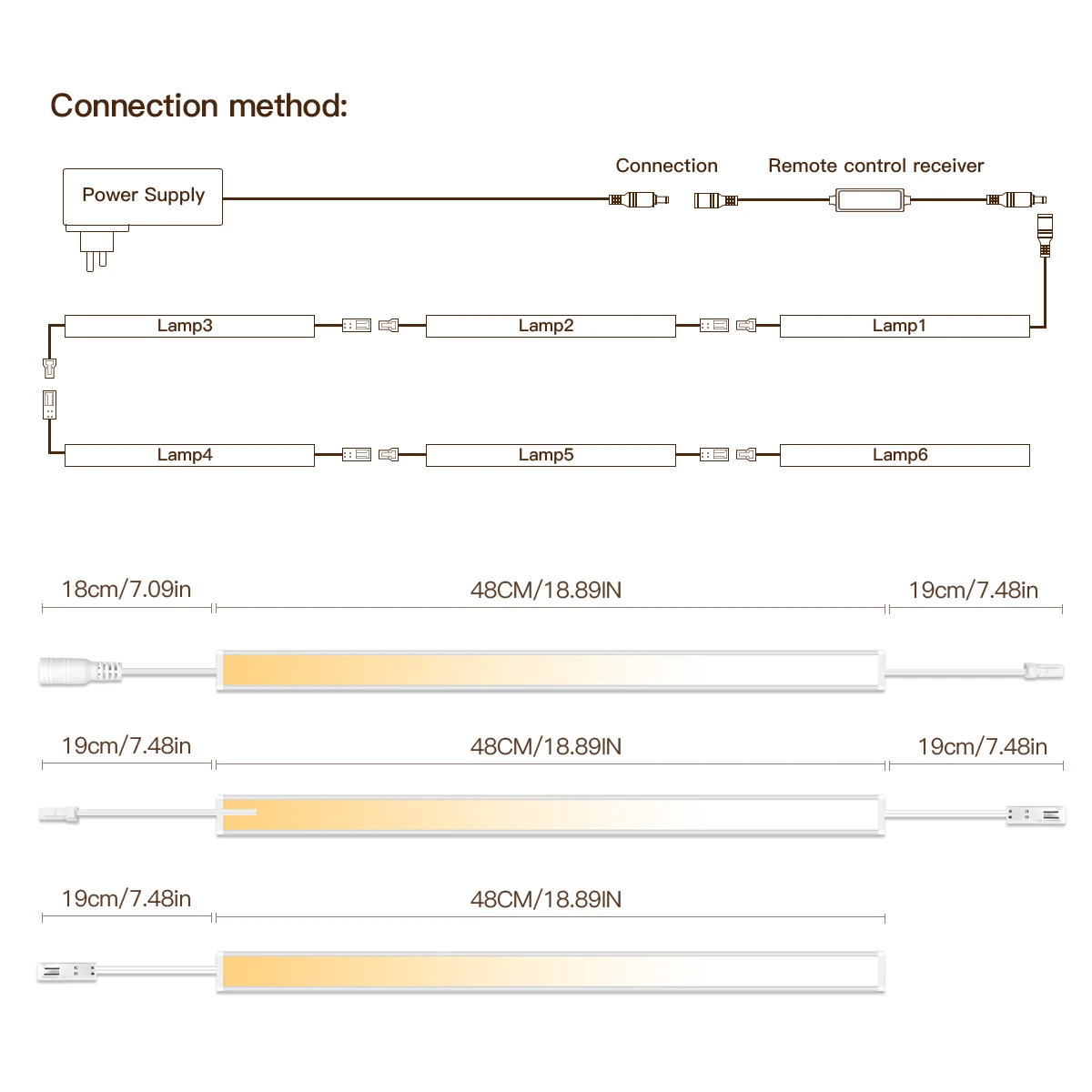 2700K To 6500K Changeable LED Under Cabinet Lights 24V 48CM CCT Dimmable Aluminum Bar Lamp Tube For Kitchen Cupboard Desk Decor
