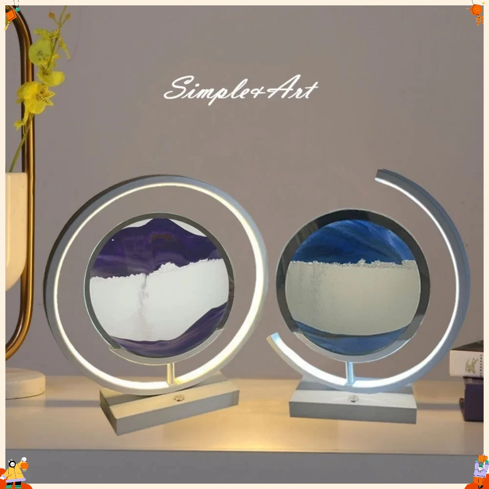 LED Moving Sand Art Table Lamp Quicksand Night Light 3D Sandscape Hourglass Bedside Lamps Flowing Sand Painting Home Decor Gifts