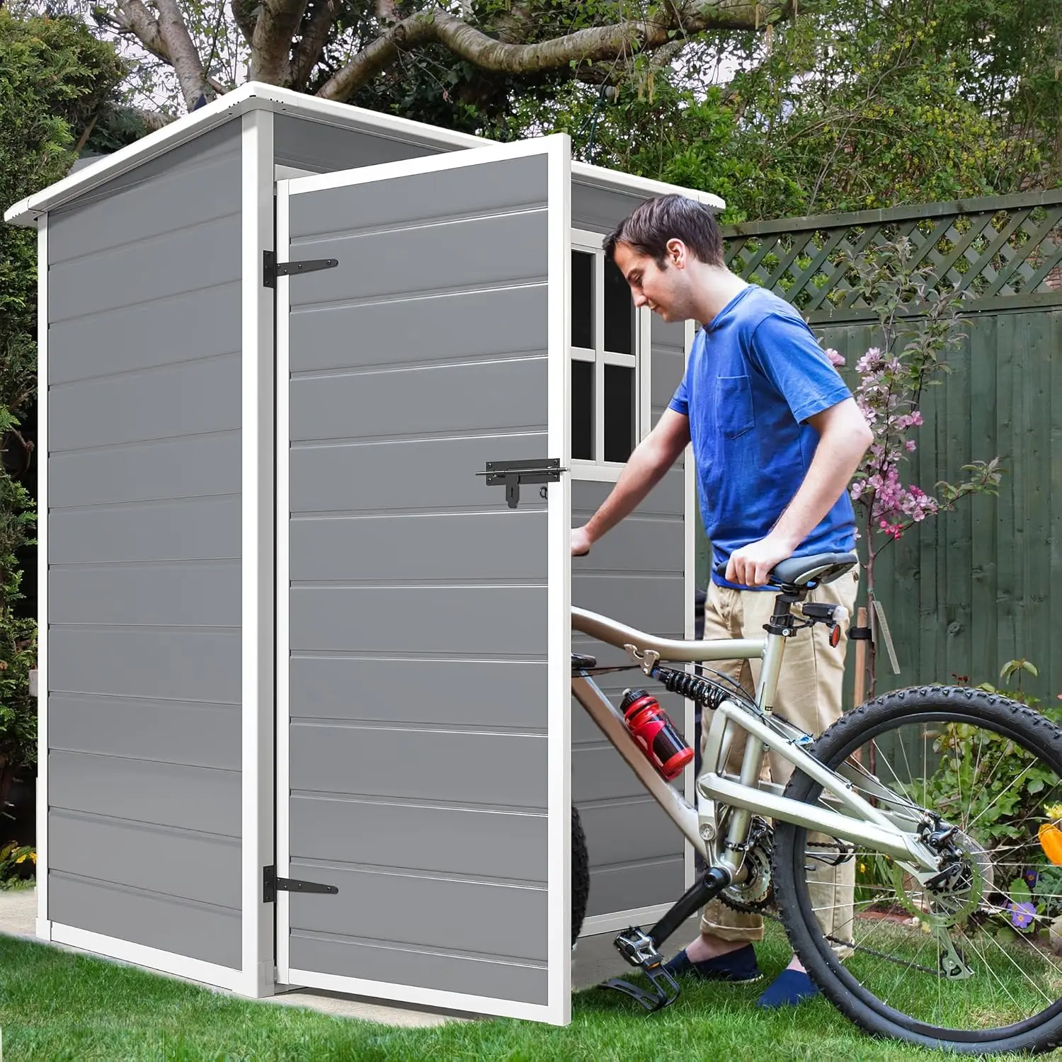new 5x3ft Resin Storage Shed with Floor Waterproof Lockable Window Plastic Garden Backyard Patio Lawn, Customized
