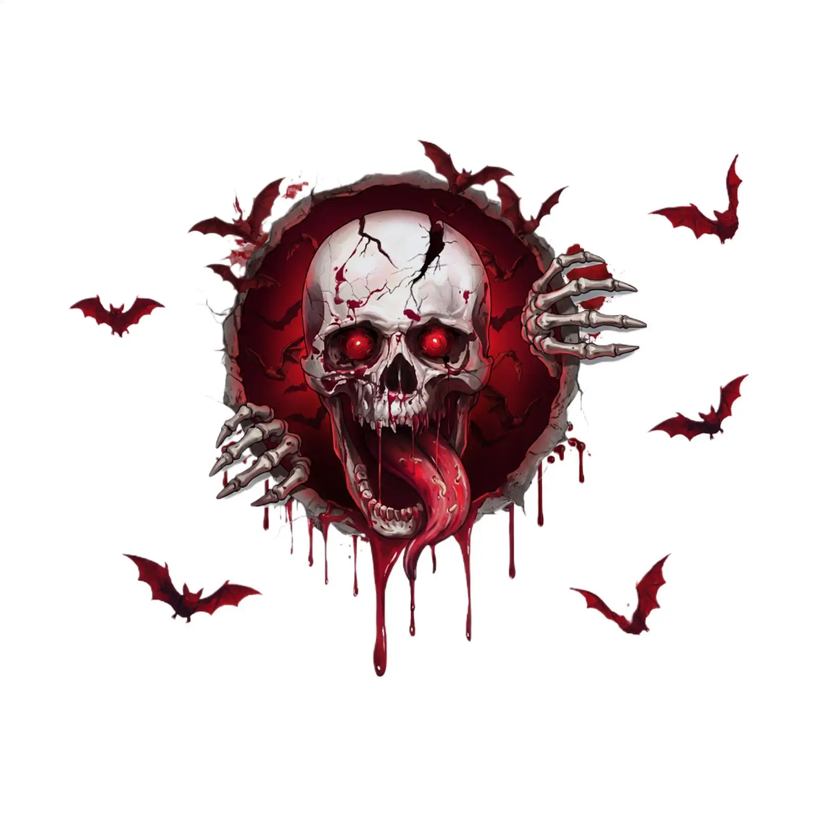 Halloween Wall Decals 30x90cm Waterproof Removable Scary Decor Breaking Skeleton Blood Drip Wall Decal For Home Bedroom Living
