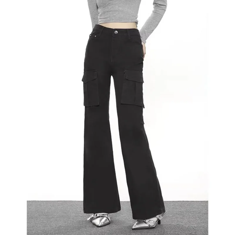 

Women's Cargo Jeans Y2K Style Black High-Waisted Sexy Elegant Flared Trousers Women's Aesthetic Denim Trousers
