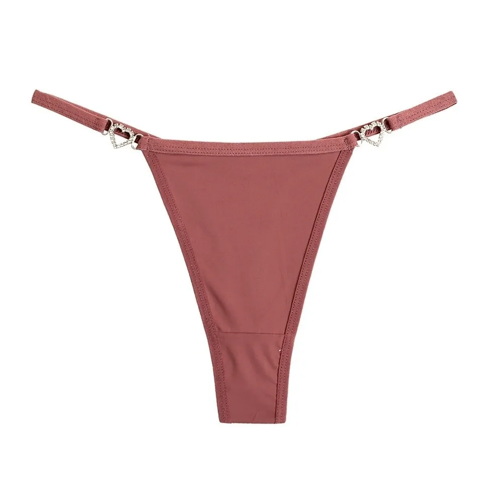 

Fashion Cotton Crotch Heart Rhinestone Thongs Traceless Solid Color Bikini Briefs Low Waist Underpants T-back Panties Daily Wear