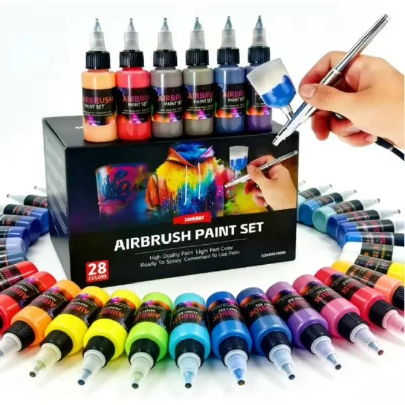 12/28 Color Water Based Airbrush Acrylic Paint Kit 30ml DIY Hand Drawing Spray Coating Miniature Model Painting Supplies view 2