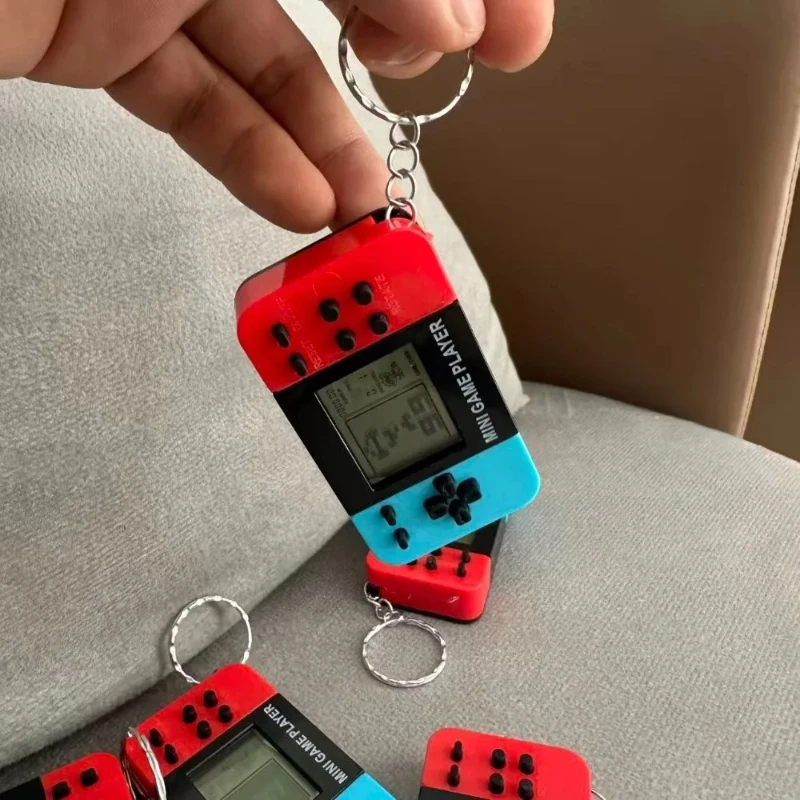 Mini Classic Tetris Handheld Game Console with Keychain Retro Portable Video Game Player Pendant Toy for Kids Gift