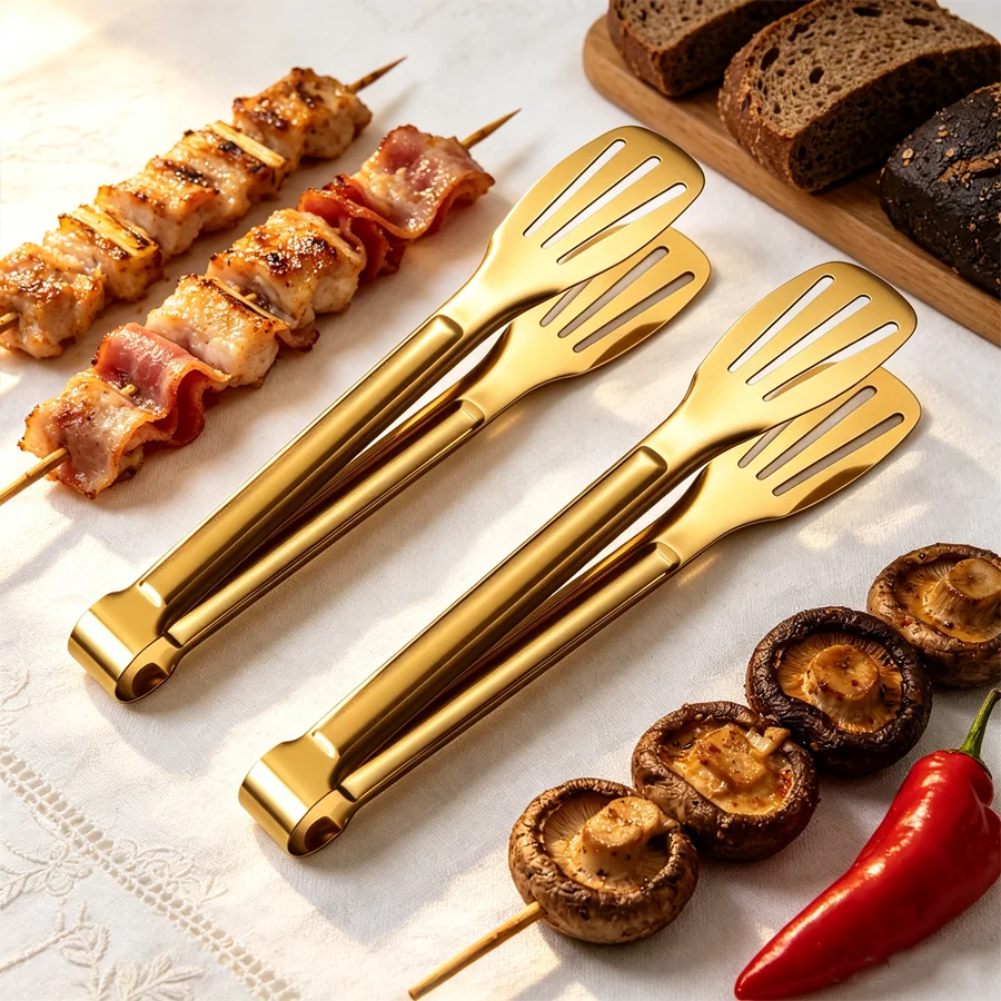 2-piece buffet tongs, BBQ tongs, bread tongs, multi-functional, essential for home kitchens, restaurants, camping, and picnics.