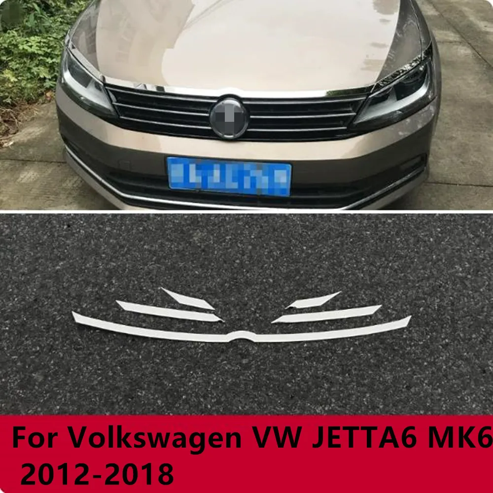 Stainless Steel 5PCS/LOT Front Hood Bonnet Grill Lip Molding Cover Trim Bar Garnish Mesh For Volkswagen VW 2012-2018 JETTA6 MK6