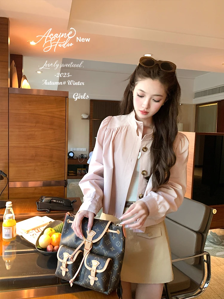 

Женское осеннее повседневное пальто свободного кроя с воротником-стойкой, однотонное, с рукавами-фонариками, модель A-line