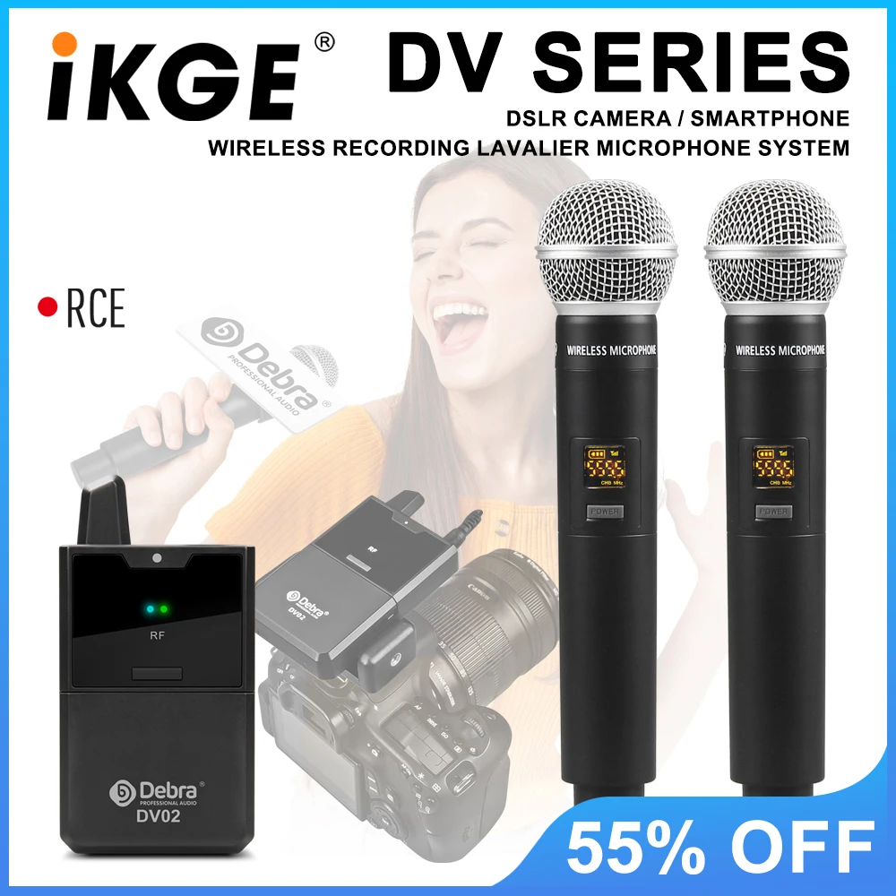 DV UHF wireless lavalier/handheld microphone with multi-channel adjustment for DSLR, live interview recording and conferences