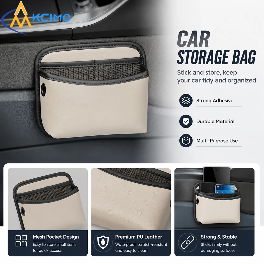 Self‑Adhesive Car Storage Box Universal Auto Organizer Pocket, Paste‑on Interior Holder for Phone Cards Keys Coins Small Gadgets