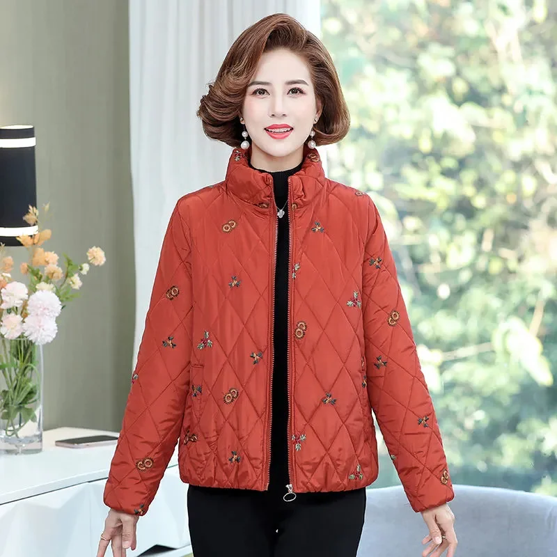 Autumn Winter Cotton Jacket Women New Loose Fur Stand-Up Collar Printing Coat  Outerwear Fashion Pocket Warm Overcoat Female