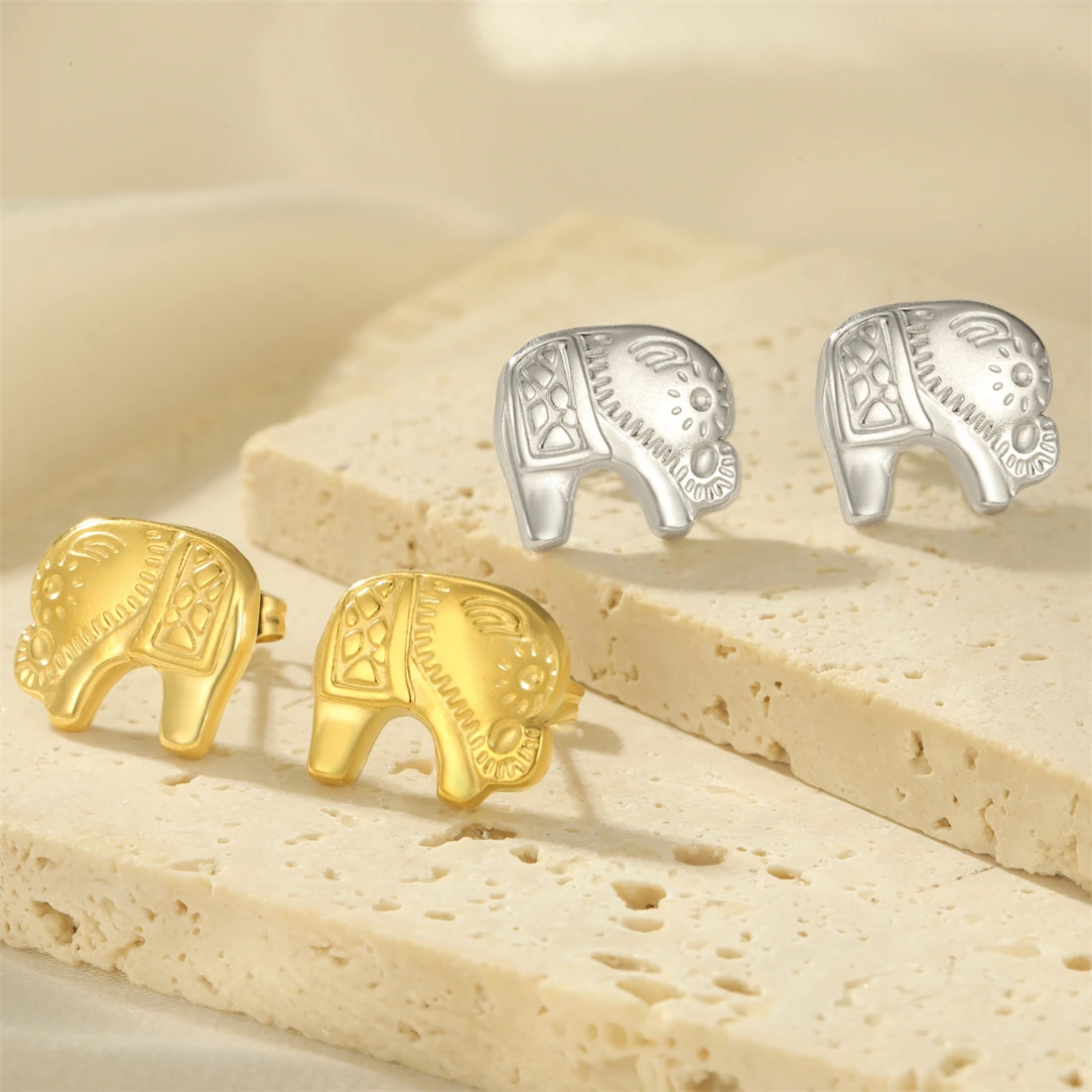 Eueavan Minimalistische Tier-Ohrstecker aus Edelstahl, afrikanische Elefanten-Ohrringe für Frauen und Mädchen, böhmischer Schmuck, Geschenk, Großhandel – Detail 6