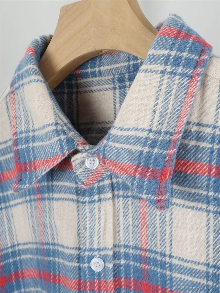 Tassels Rainbow Plaid Blouse Women\'s Long Sleeve Single Breasted Pocket Fashion Early Autumn 2024 Ladies Retro Shirt Tops