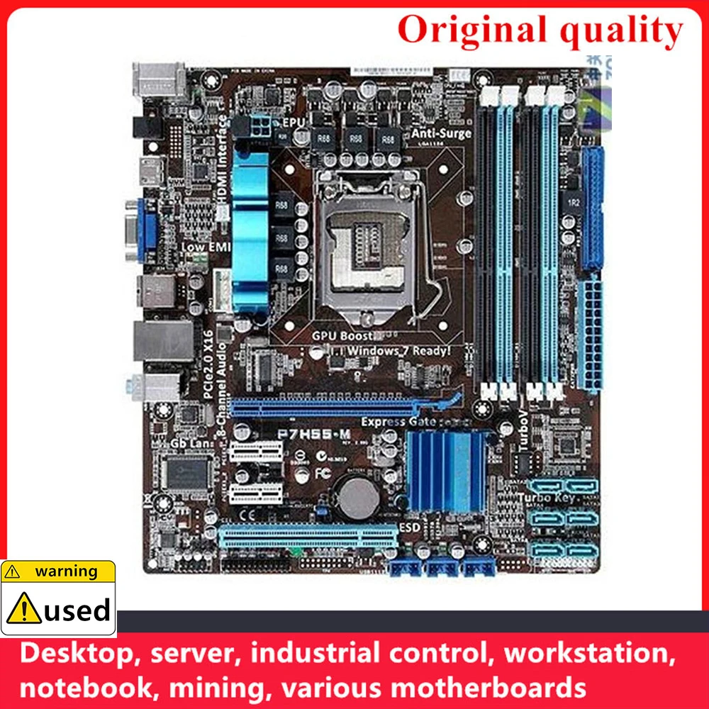 

Used For P7H55-M Motherboards LGA 1156 DDR3 16GB M-ATX For Intel H55 Desktop Mainboard SATA II USB2.0