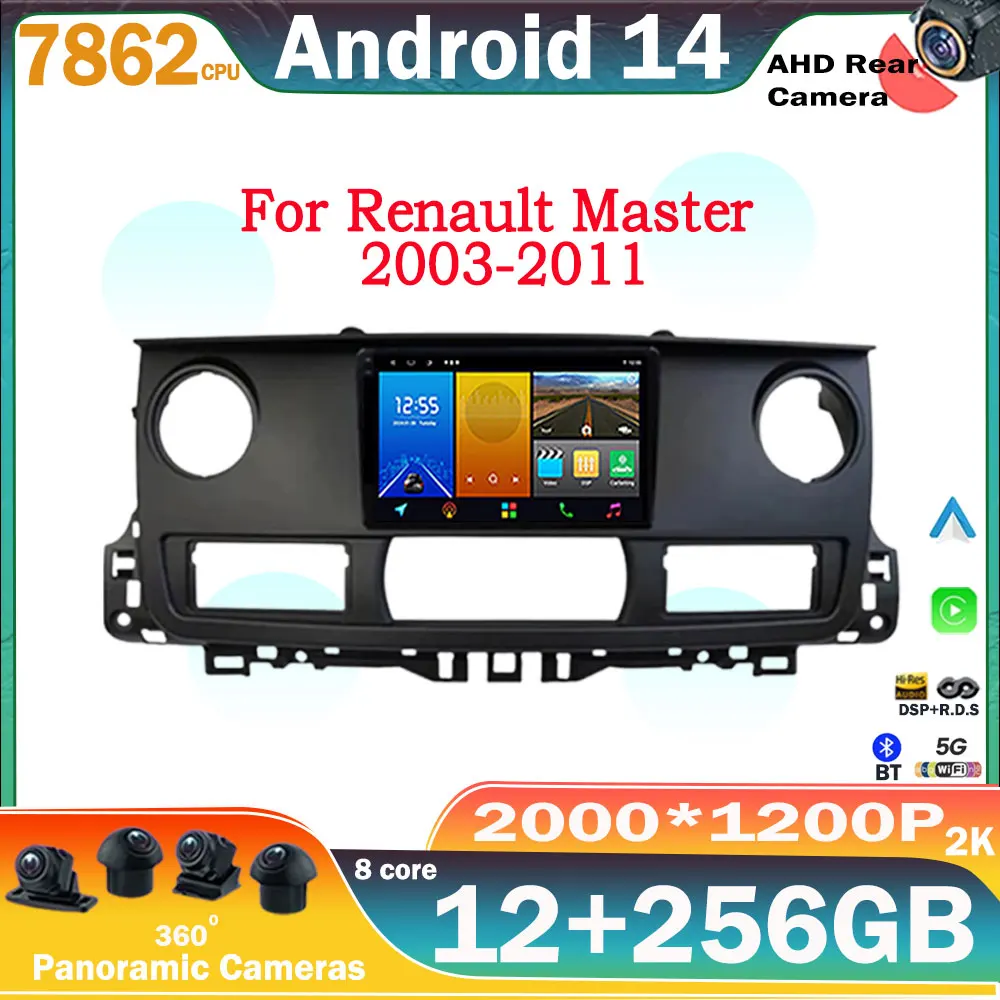 Android 14 Multimedia Head Unit For Renault Master 2003 -2011 Car Player GPS Stereo Navig ation Auto Radio DVD TV Carplay Screen