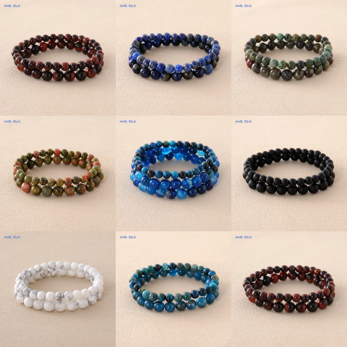 2/3Pcs/Set Natural Stone Bracelet Howlite Turquoises Imitation Apatite Tiger Eye Beads Elastic Bracelet For Women Men Jewelry