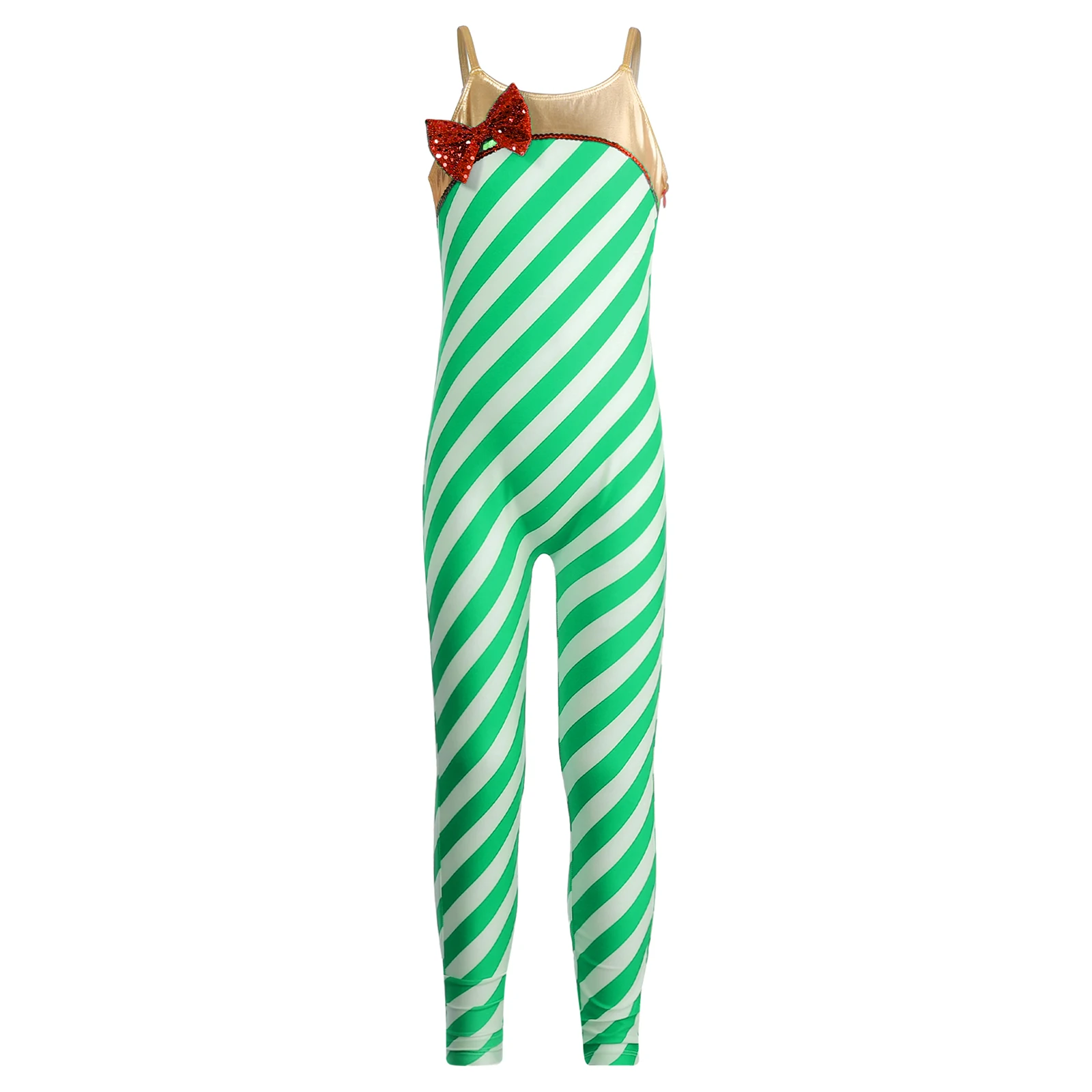 

Kids Girls Christmas Dance Costume Xmas Candy Cane Jumpsuit Sleeveless Striped Ballet Gymnastics Leotard Performance Bodysuit