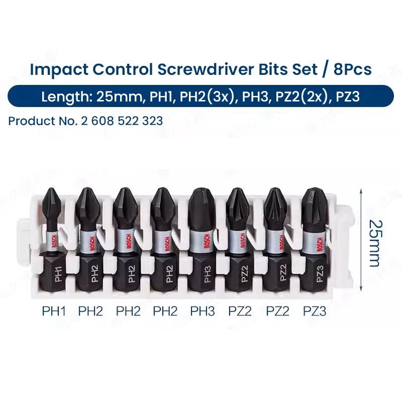 

Набор ударопрочных бит для аксессуаров Bosch (25 мм, Ph1, Ph2x3, Ph3, Pz2x2, Pz3)