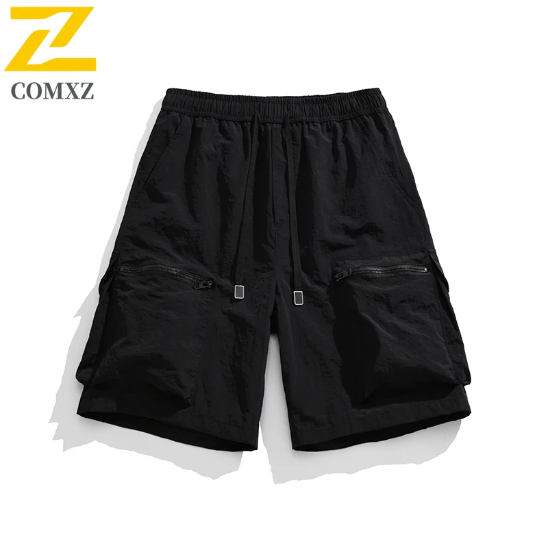Summer Pocket Shorts Men's Fashion Retro Elastic Waist Breathable Freight Shorts Bermuda Male Casual Fishing Loose Work Pants
