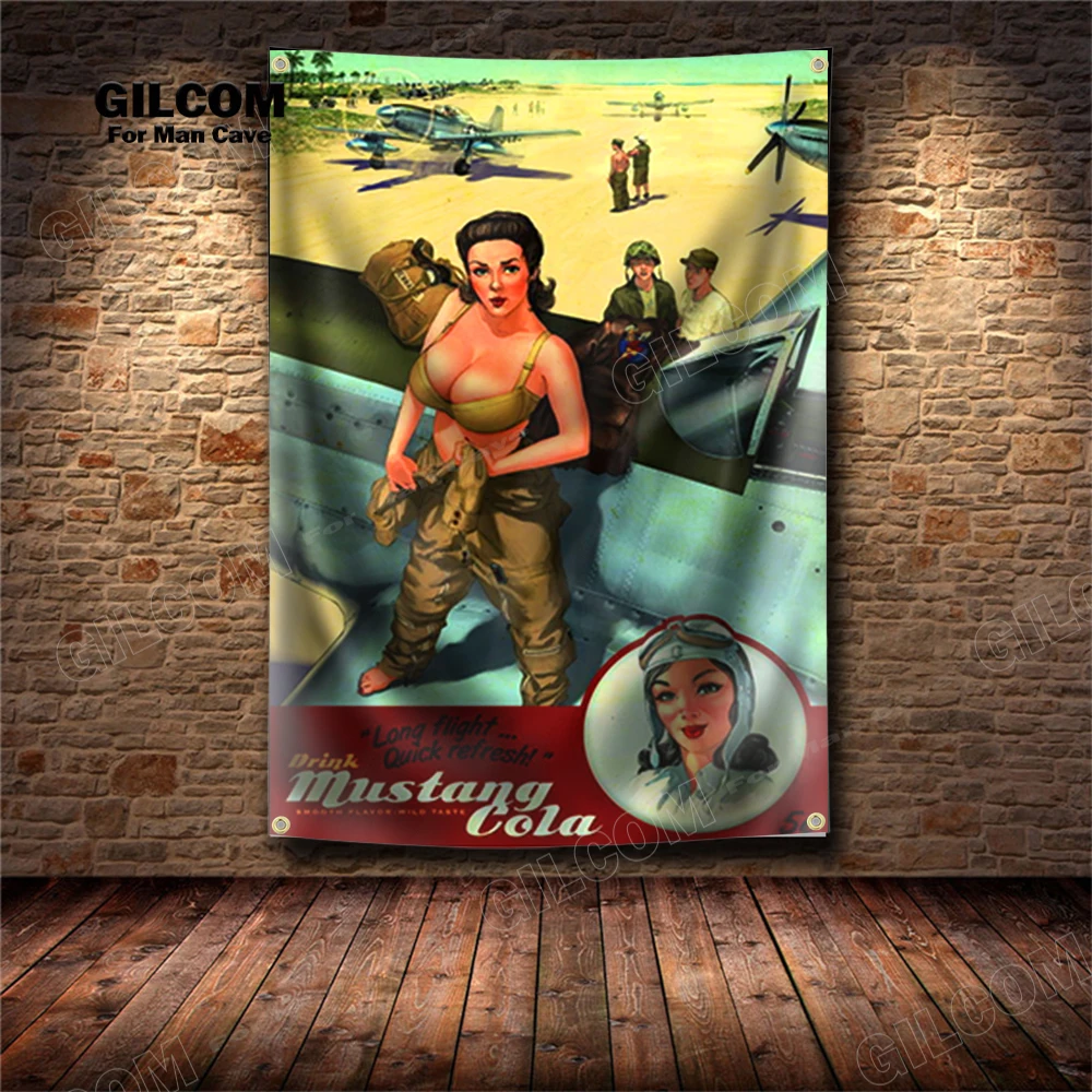 Sexy Lady Army Airforce Retro Banner Flag Poster Wall Art Decoration AD Vintage Sign Flight Man Cave Girl Garage Pub Club Bar